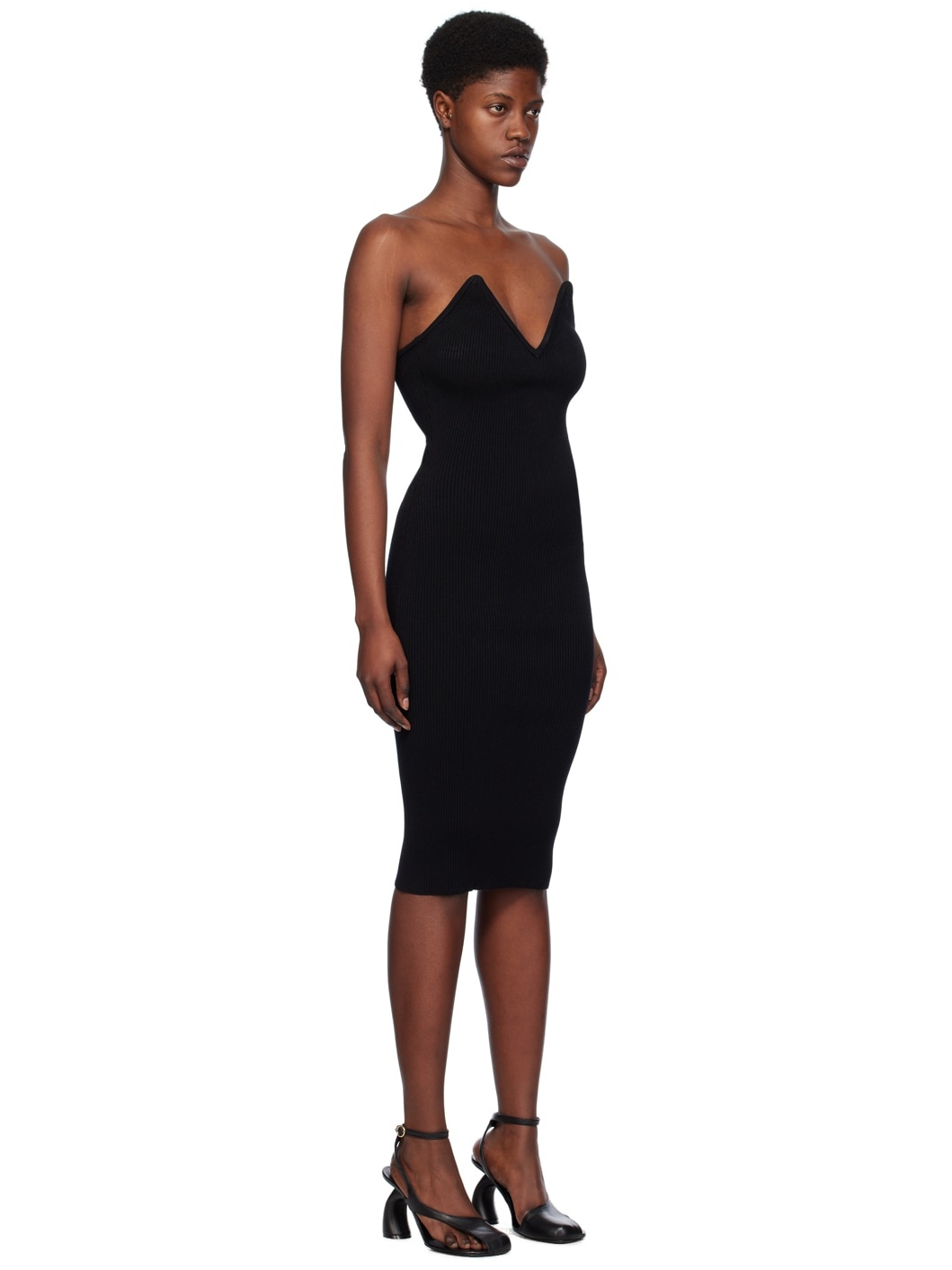 Black V-Neck Midi Dress - 2