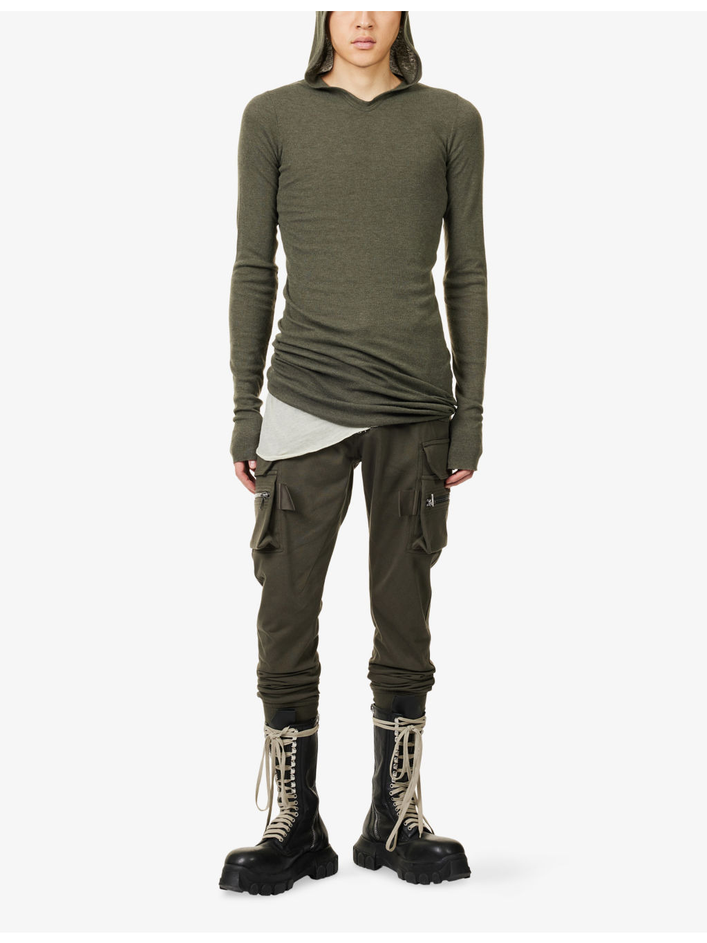 Hooded Ribbed Knitted Hoody - 2