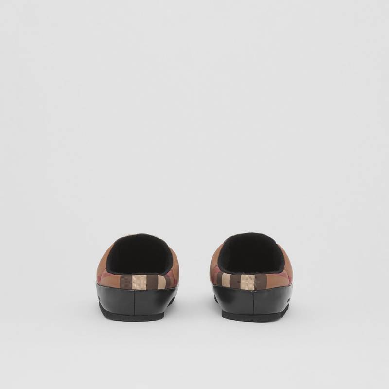 Check Nylon and Lambskin Slippers 6