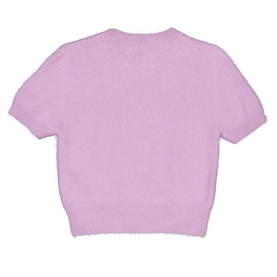 Maison Margiela Ladies Acid Lavender Short-Sleeve Knitted Crop Top - 6