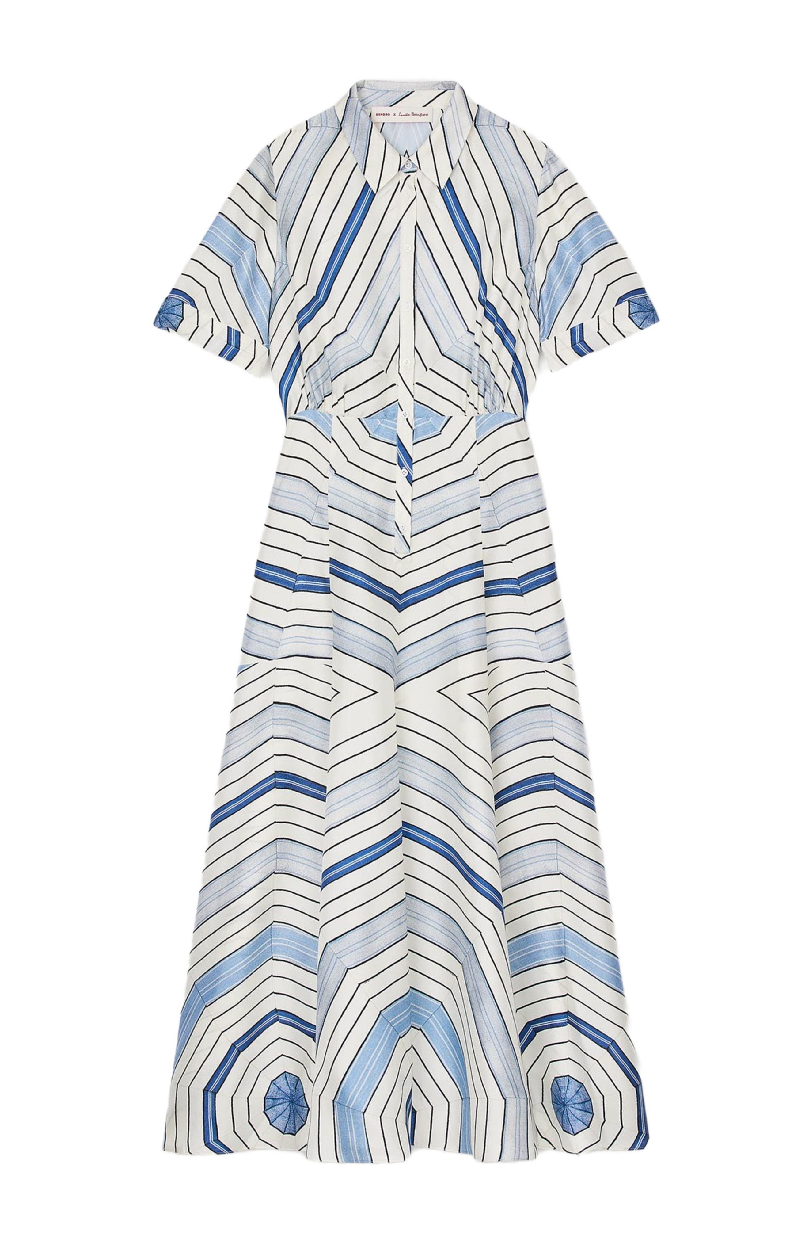 SANDRO Spiral-motif silk midi dress in Sky Blue at Nordstrom - 5
