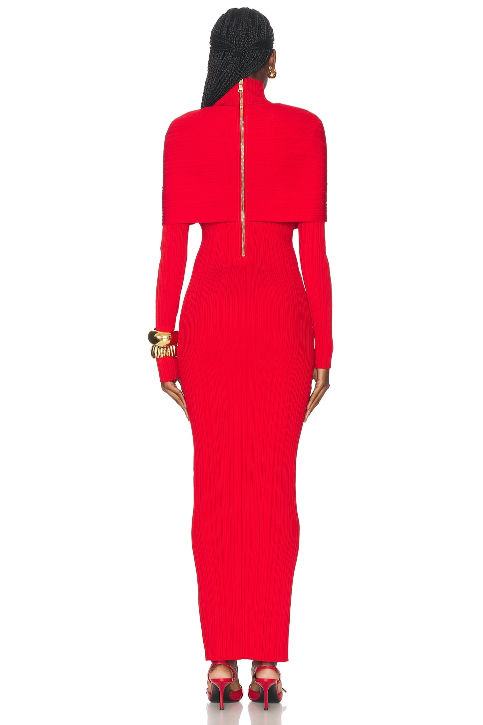 High Neck Pleated Knit Long Dress - 3