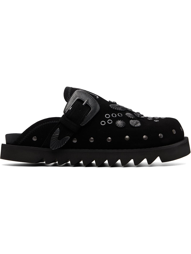 Black Eyelet Metal Sabot Loafers 1