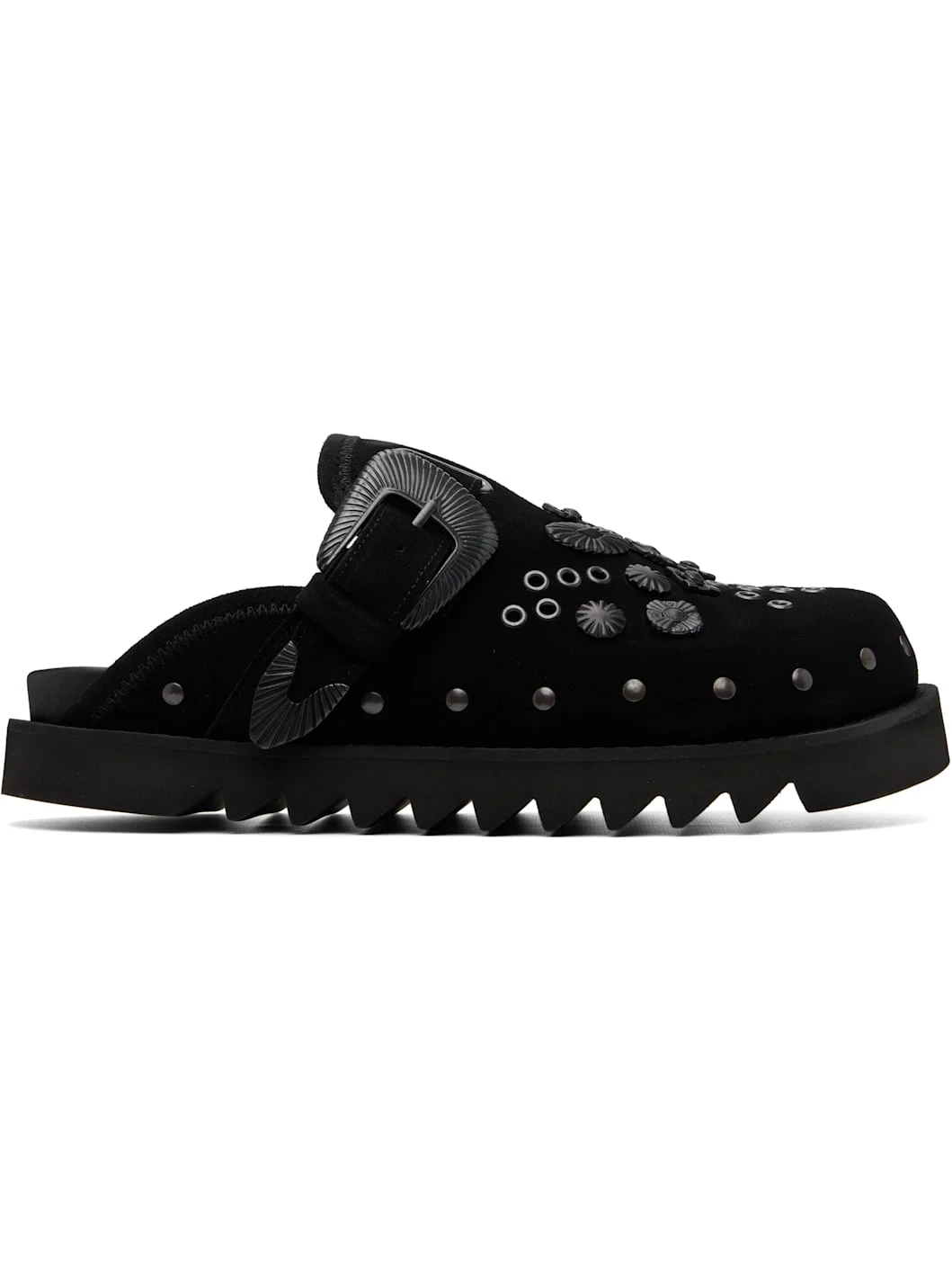 Black Eyelet Metal Sabot Loafers - 1