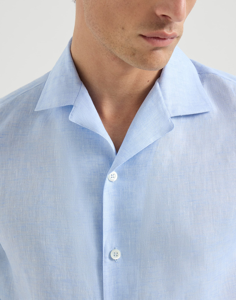 Linen easy fit short sleeve shirt with camp collar 5