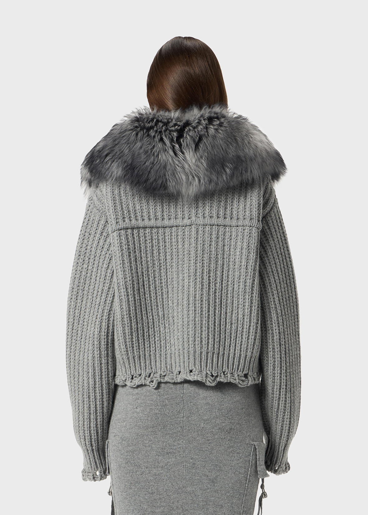 WOOL CARDIGAN WITH FAUX FUR COLLAR - 4