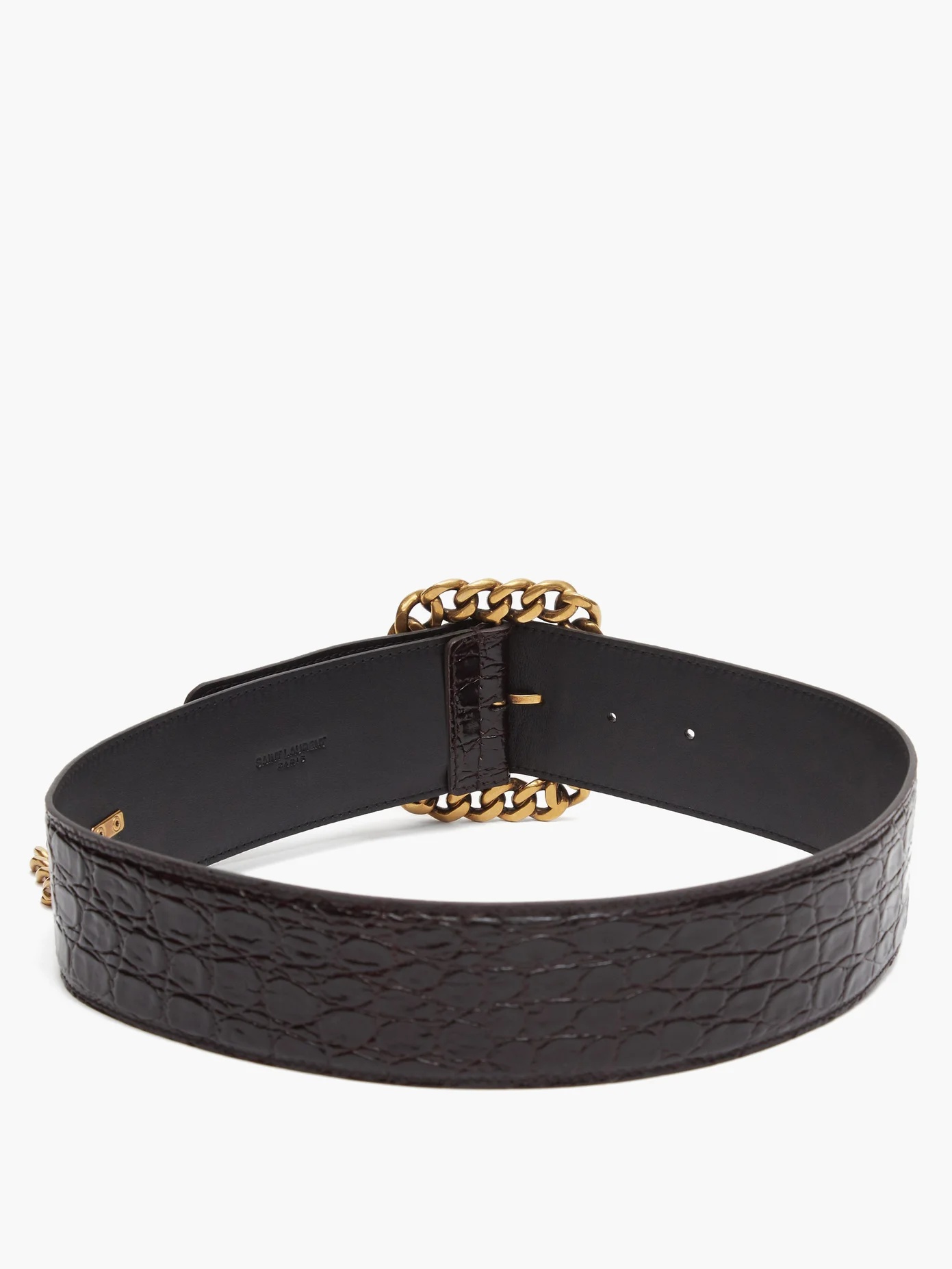 Chain-buckle crocodile-effect leather belt - 3