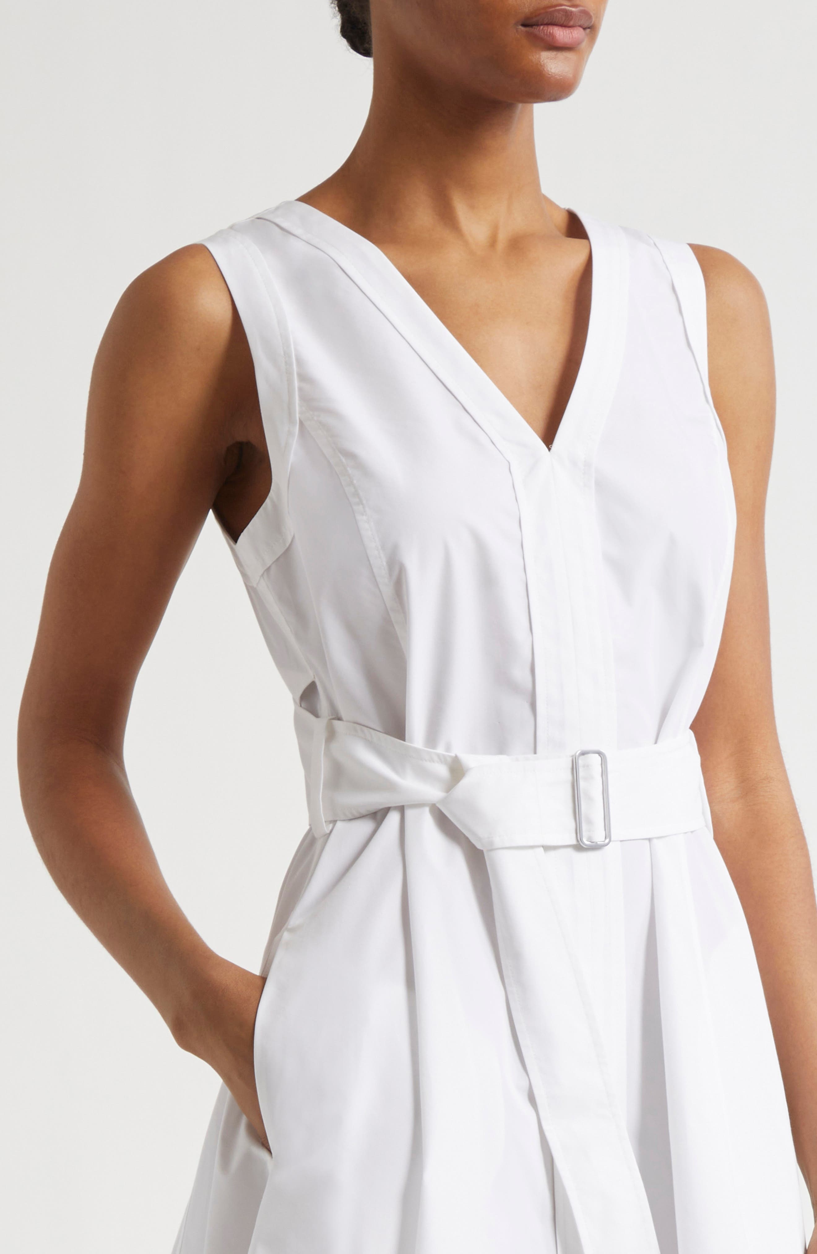 3.1 Phillip Lim Sleeveless Belted Cotton Blend Midi Dress in White at Nordstrom - 4