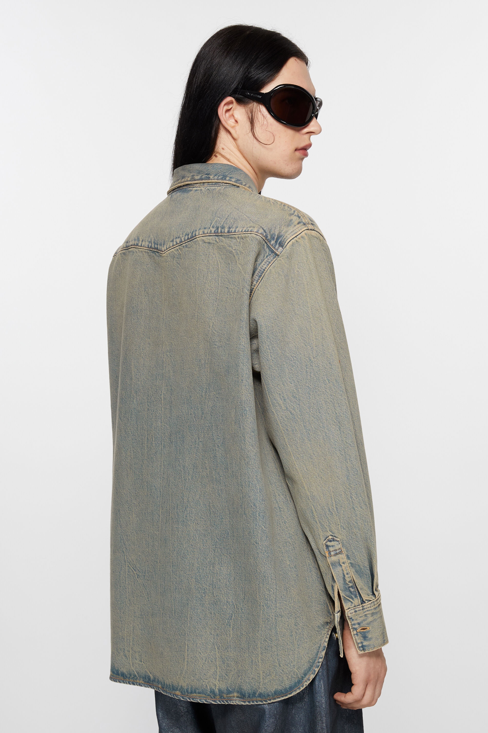 Denim shirt - Relaxed fit - Blue/beige - 3