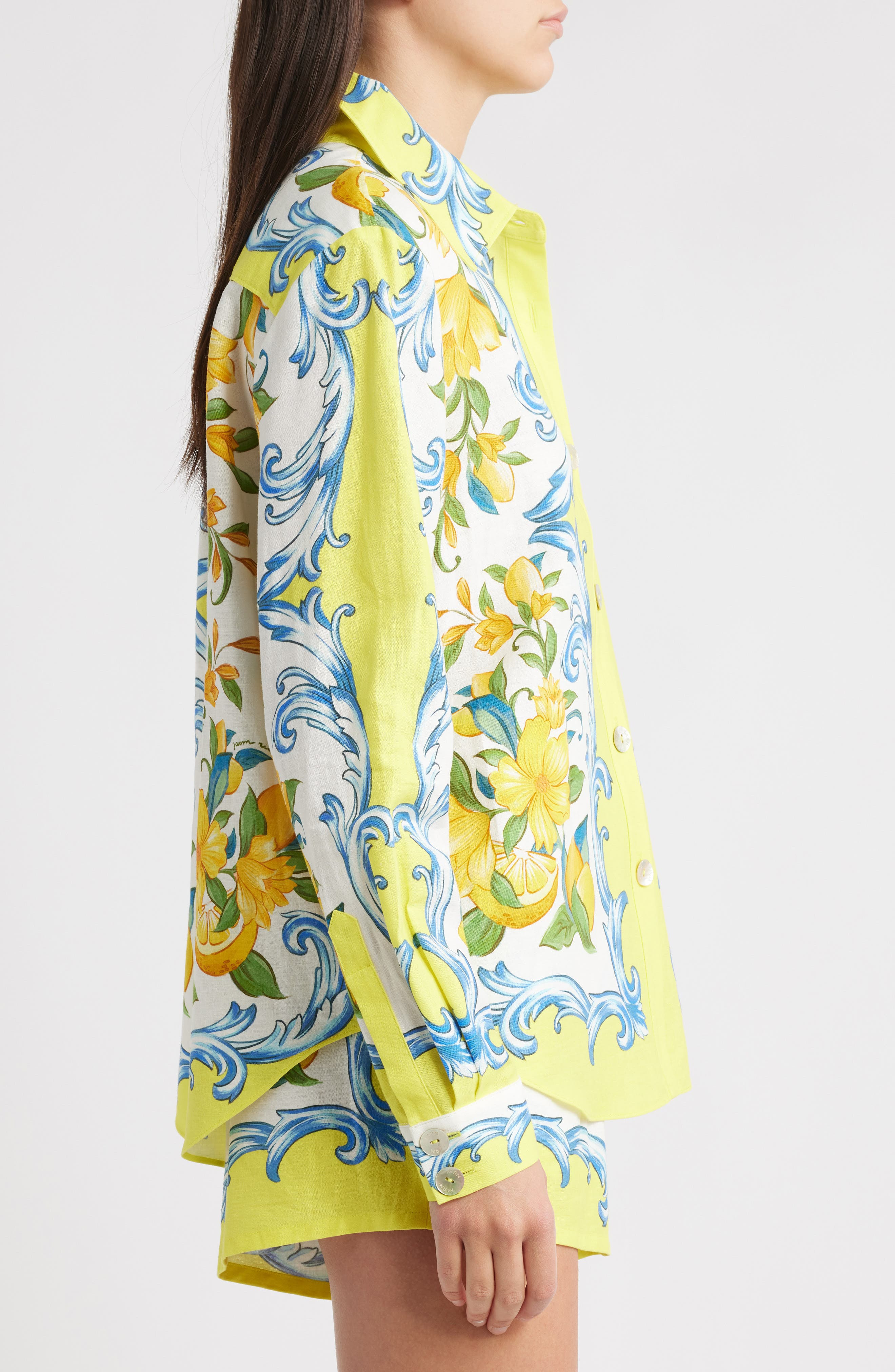 FARM Rio Sicily Scarf Linen Blend Button-Up Shirt in Off-White at Nordstrom - 3