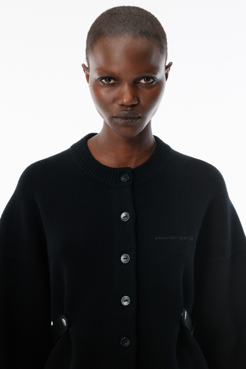 Black Wool-Cotton Draped Back Cardigan 3
