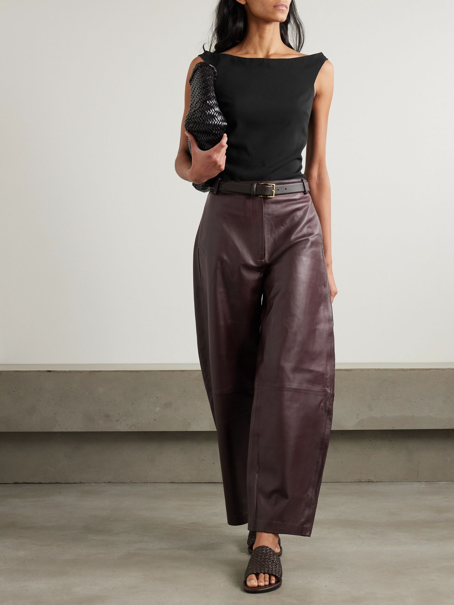 Leather tapered pants Burgundy - 2