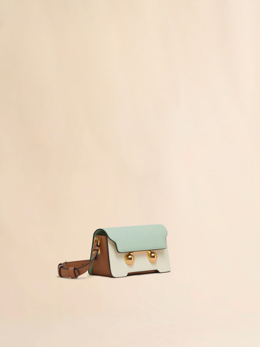 GREEN CREAM AND BROWN LEATHER TRUNKAROO MINI SHOULDER BAG - 6