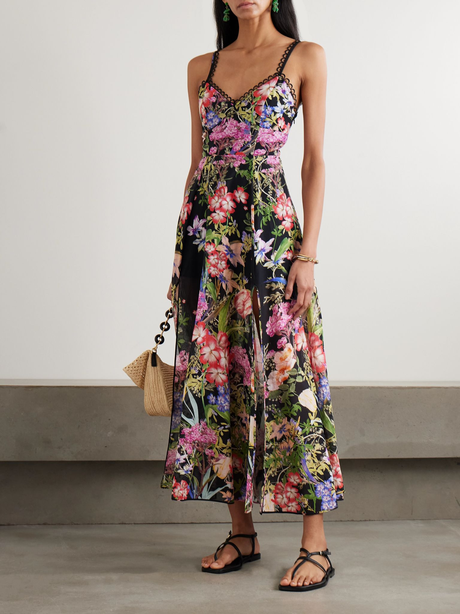 Iraso floral-print cotton-blend voile maxi dress Black - 2