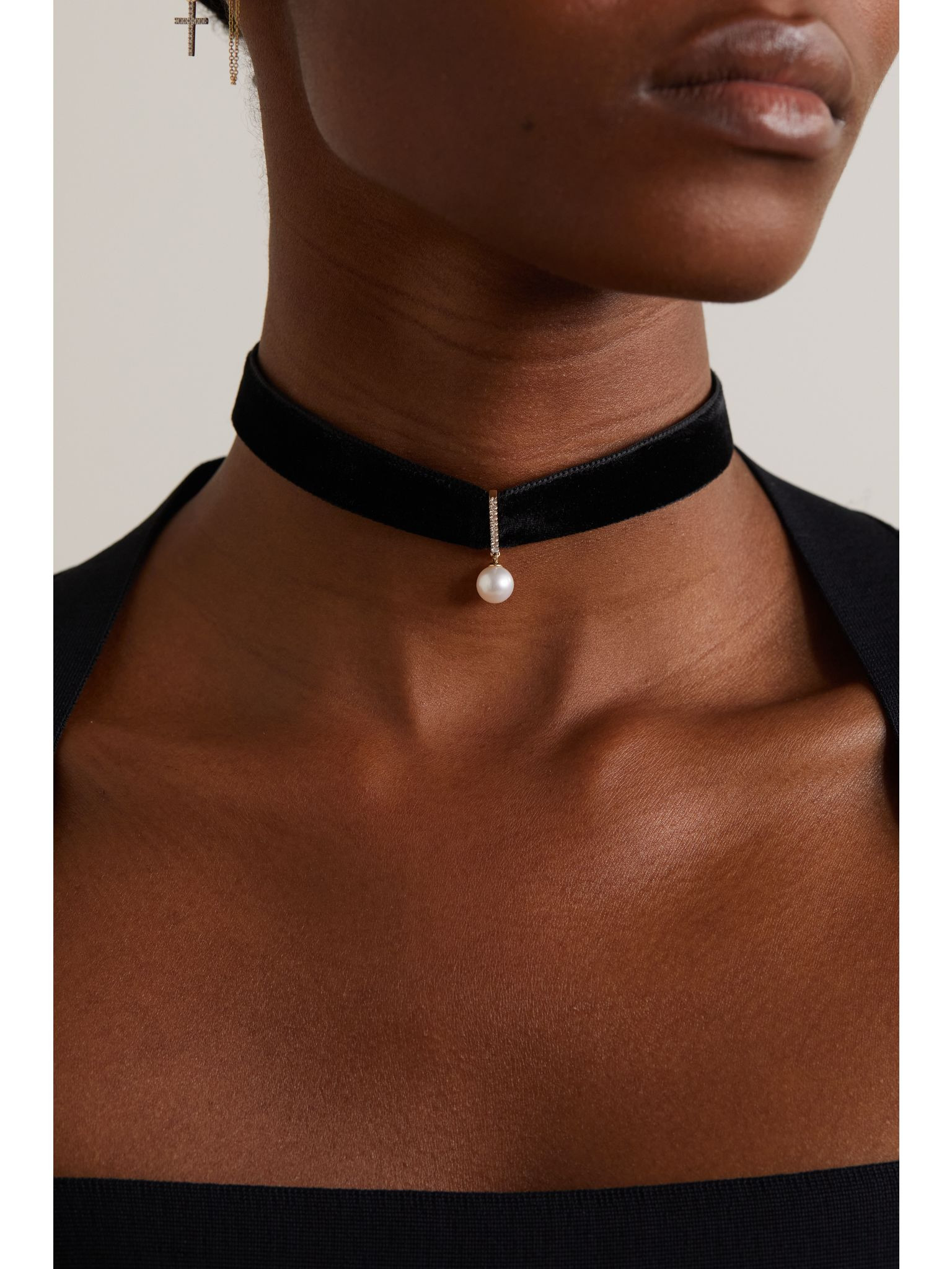 Lady velvet, 14-karat gold, pearl and diamond choker Black - 2