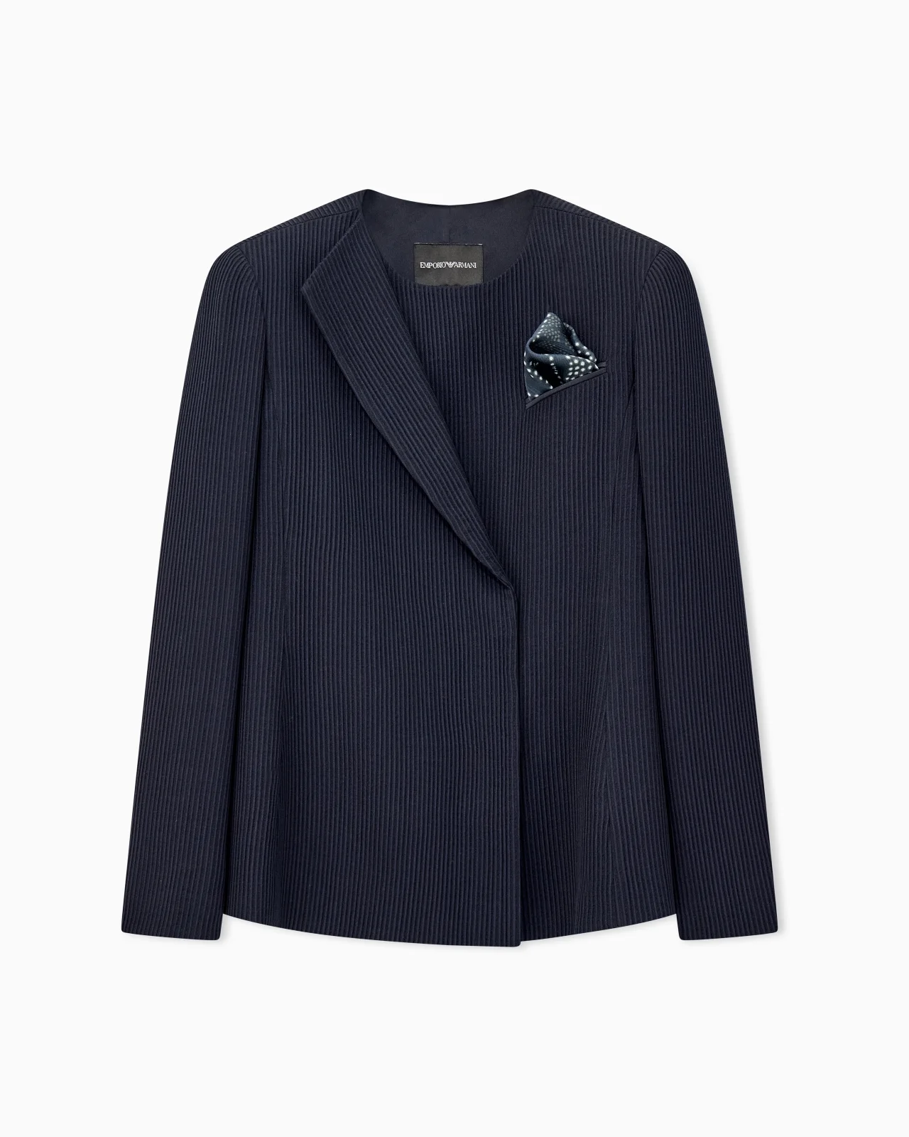 BLAZER IN VIRGIN WOOL CANNETÉ WITH A POCKET SQUARE - 1