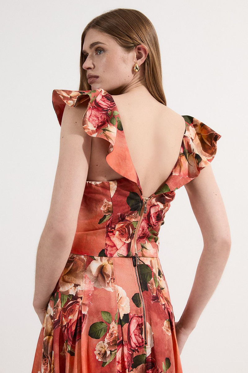 Linen Viscose Floral Printed Woven Ruffle Detail Top 5