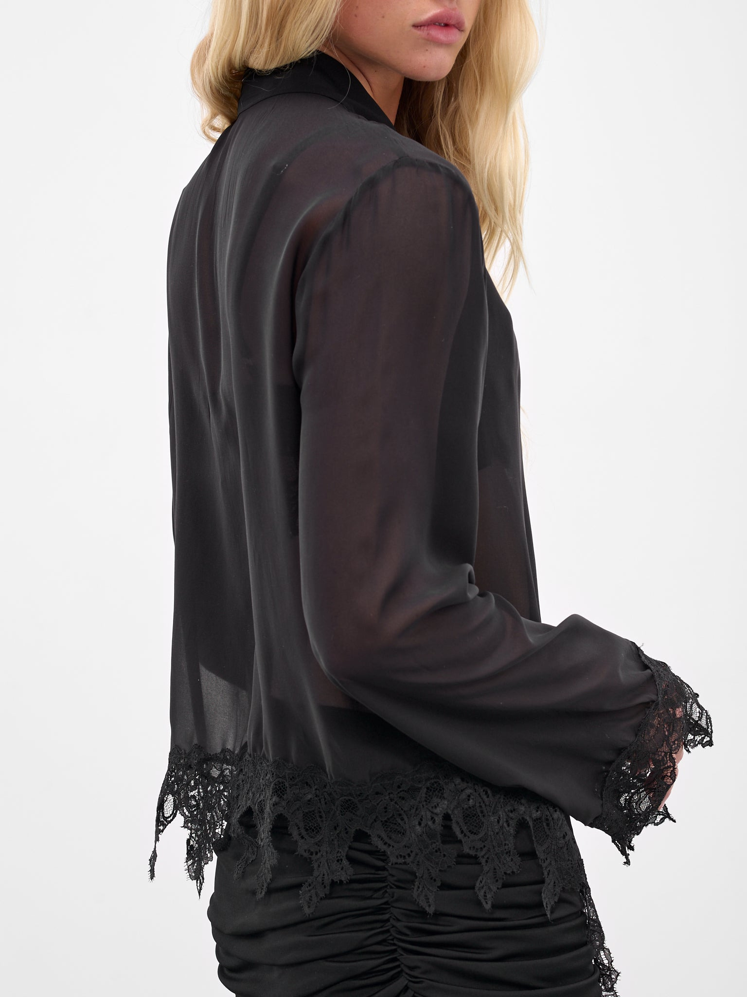 Black Lace Flounce Chiffon Shirt - 5