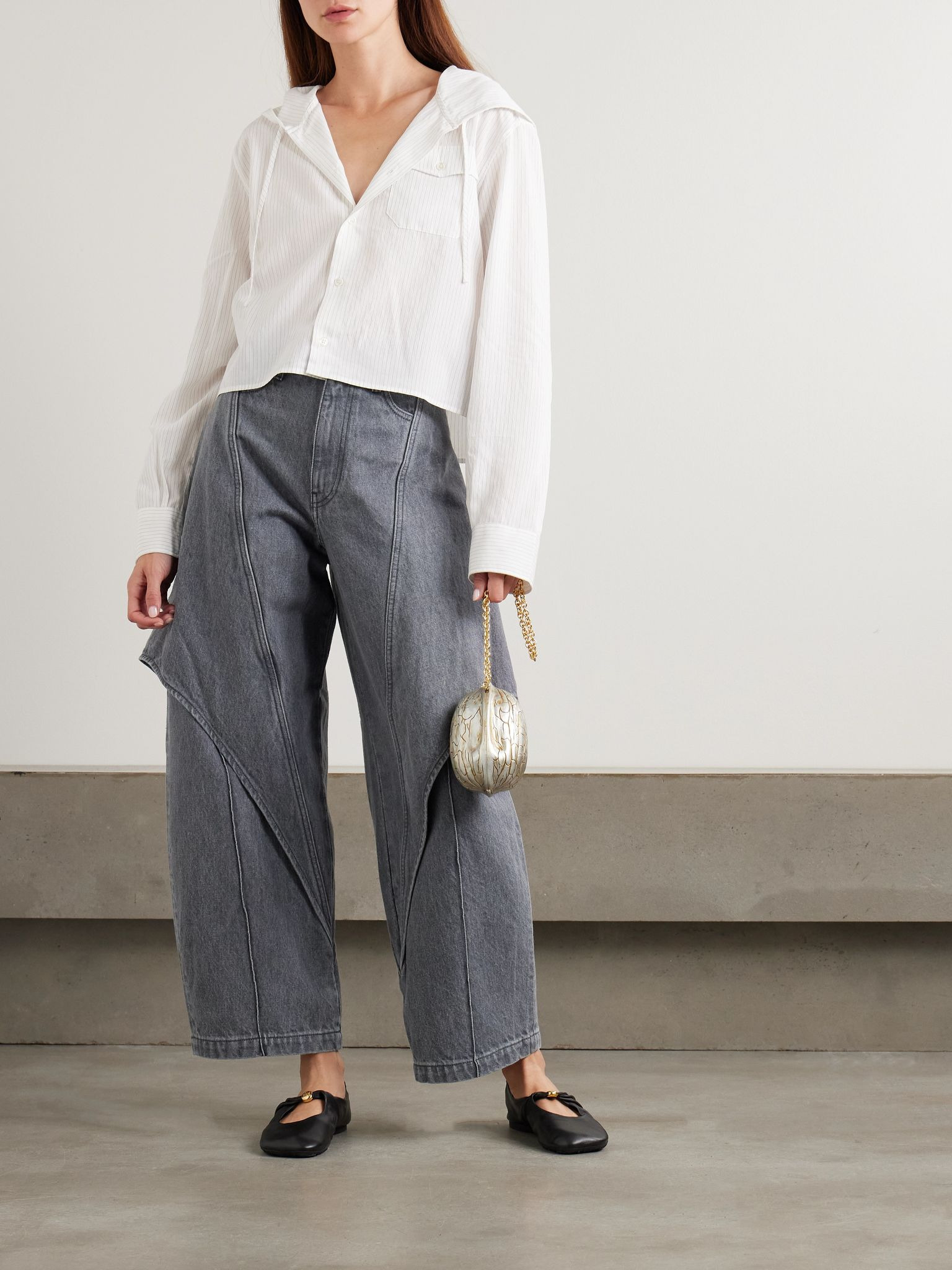 Paneled high-rise barrel-leg jeans Gray - 2