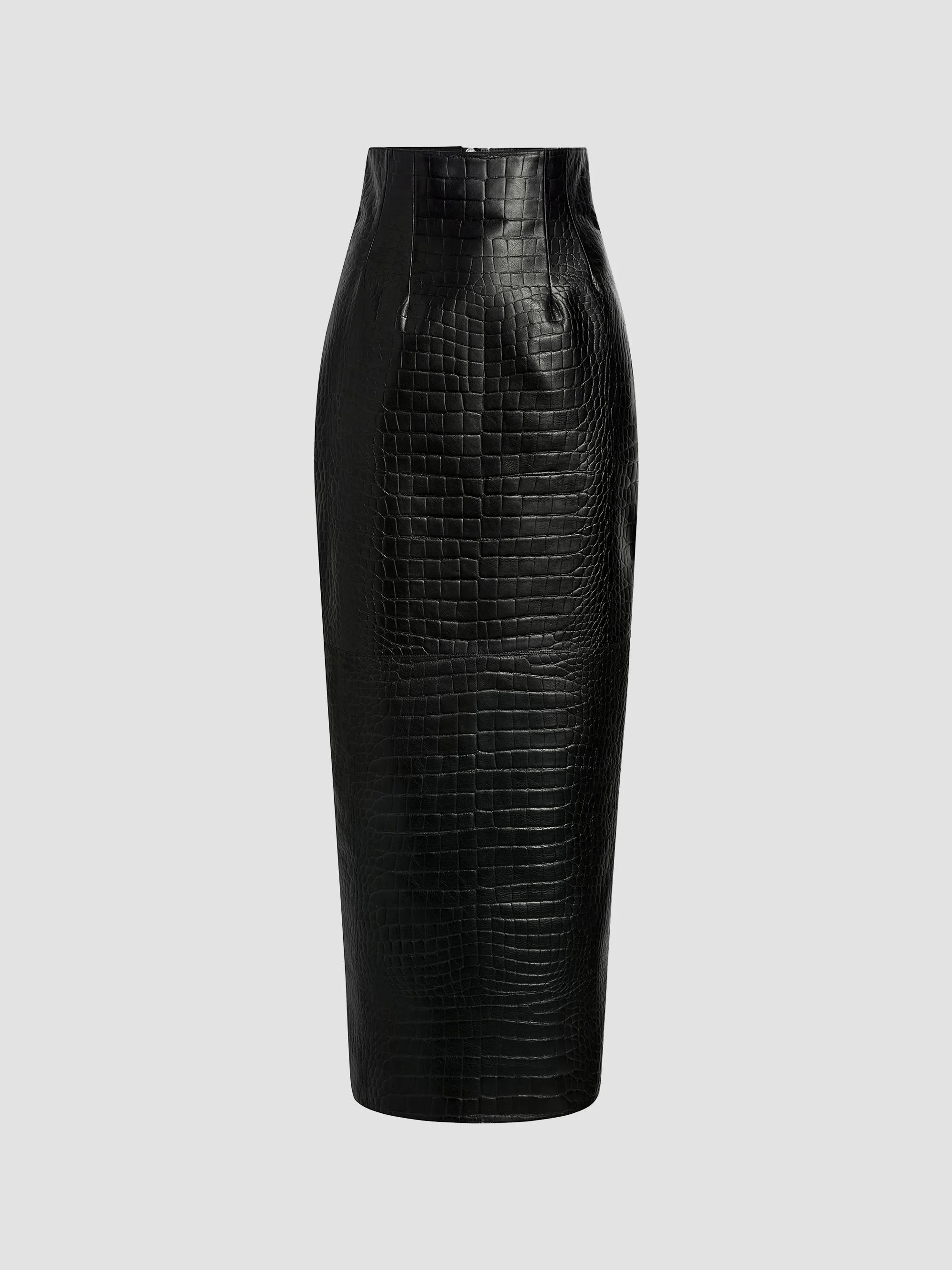Women's Loxley Croc-Embossed Leather Pencil Skirt - Black - 1