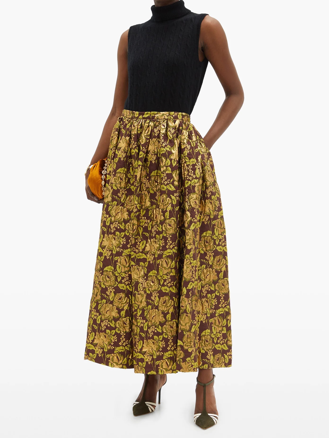 Lindie floral-brocade maxi skirt - 2