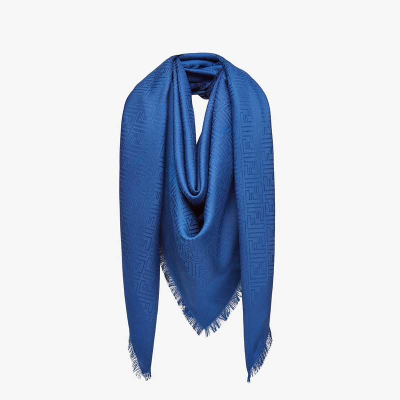 Shawl in blue wool and silk 2