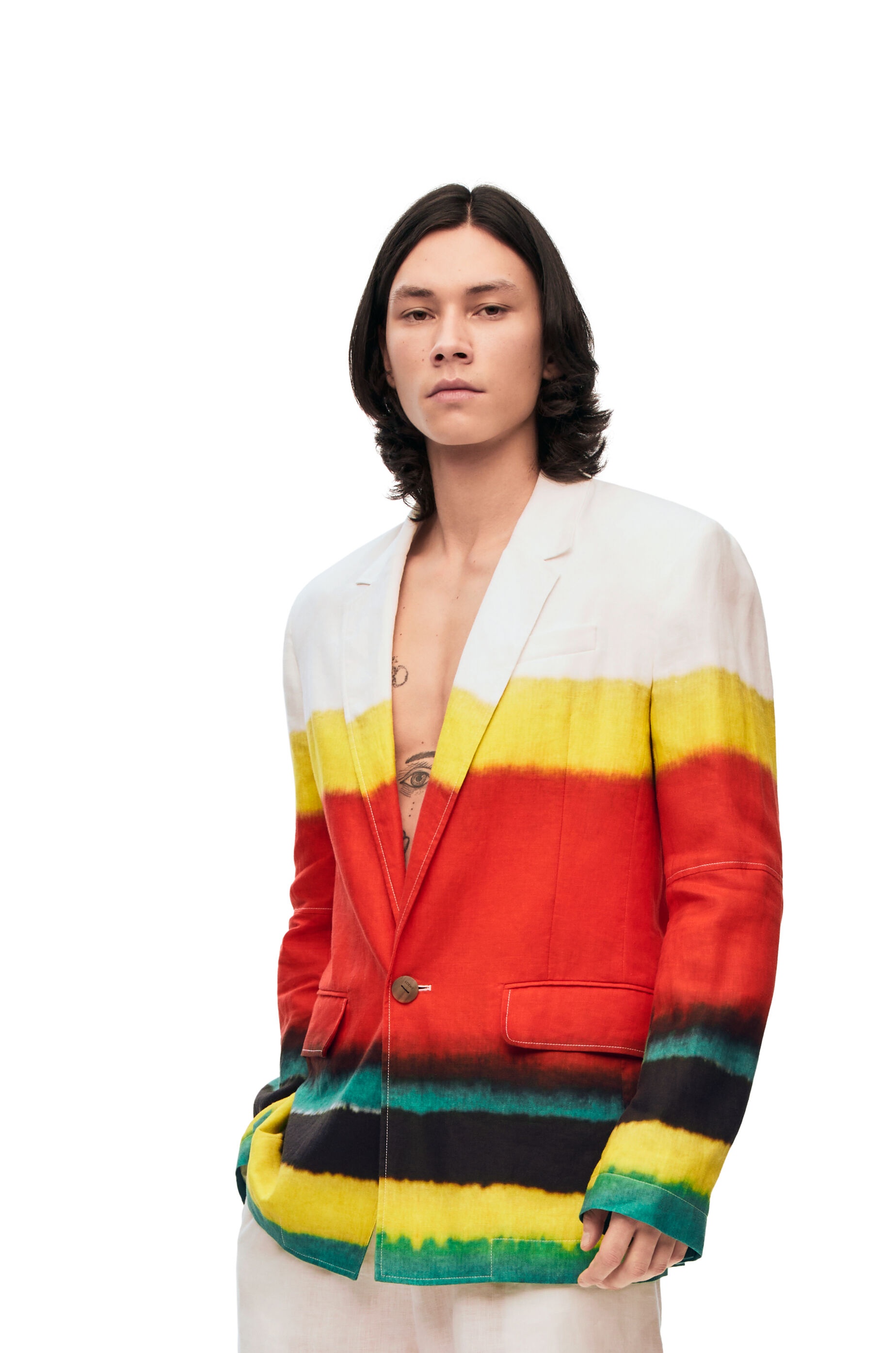Stripes single breasted jacket in linen - 3