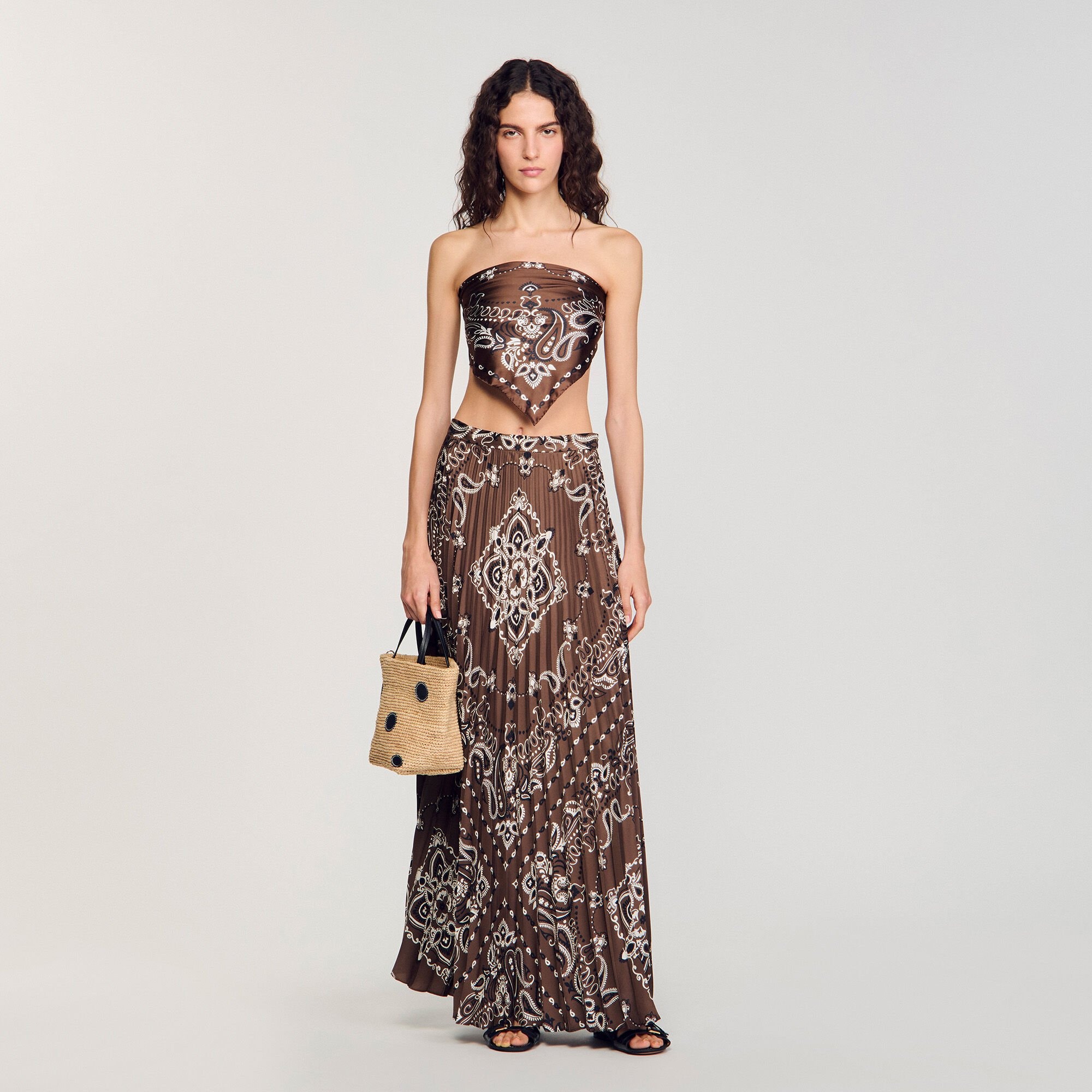PLEATED MAXI SKIRT WITH BANDANA MOTIF - 1