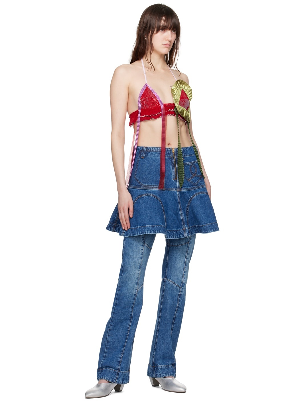 Blue Godet Denim Miniskirt - 4