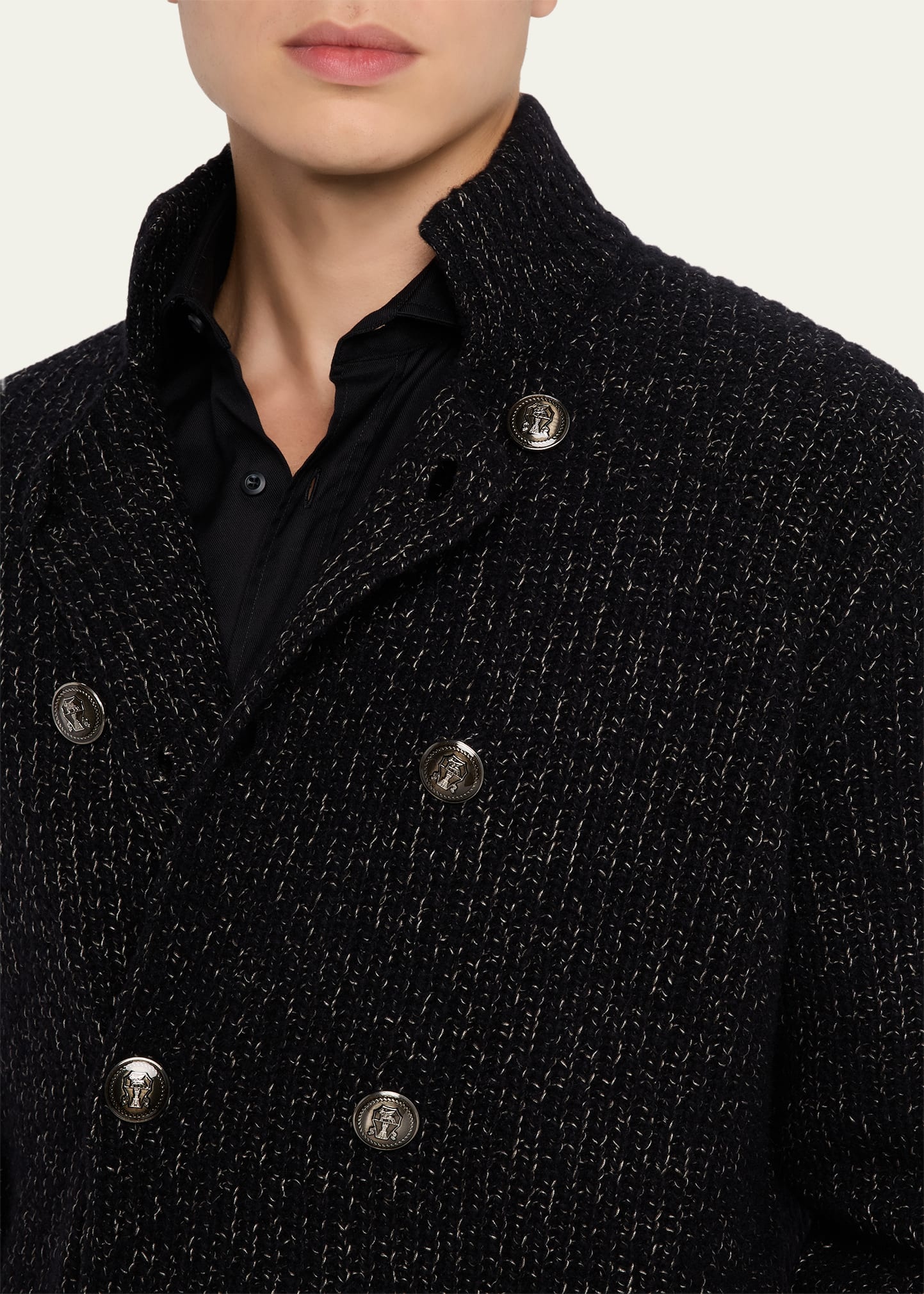 Men's Wool, Silk, and Cashmere Double-Breasted Cardigan - 5