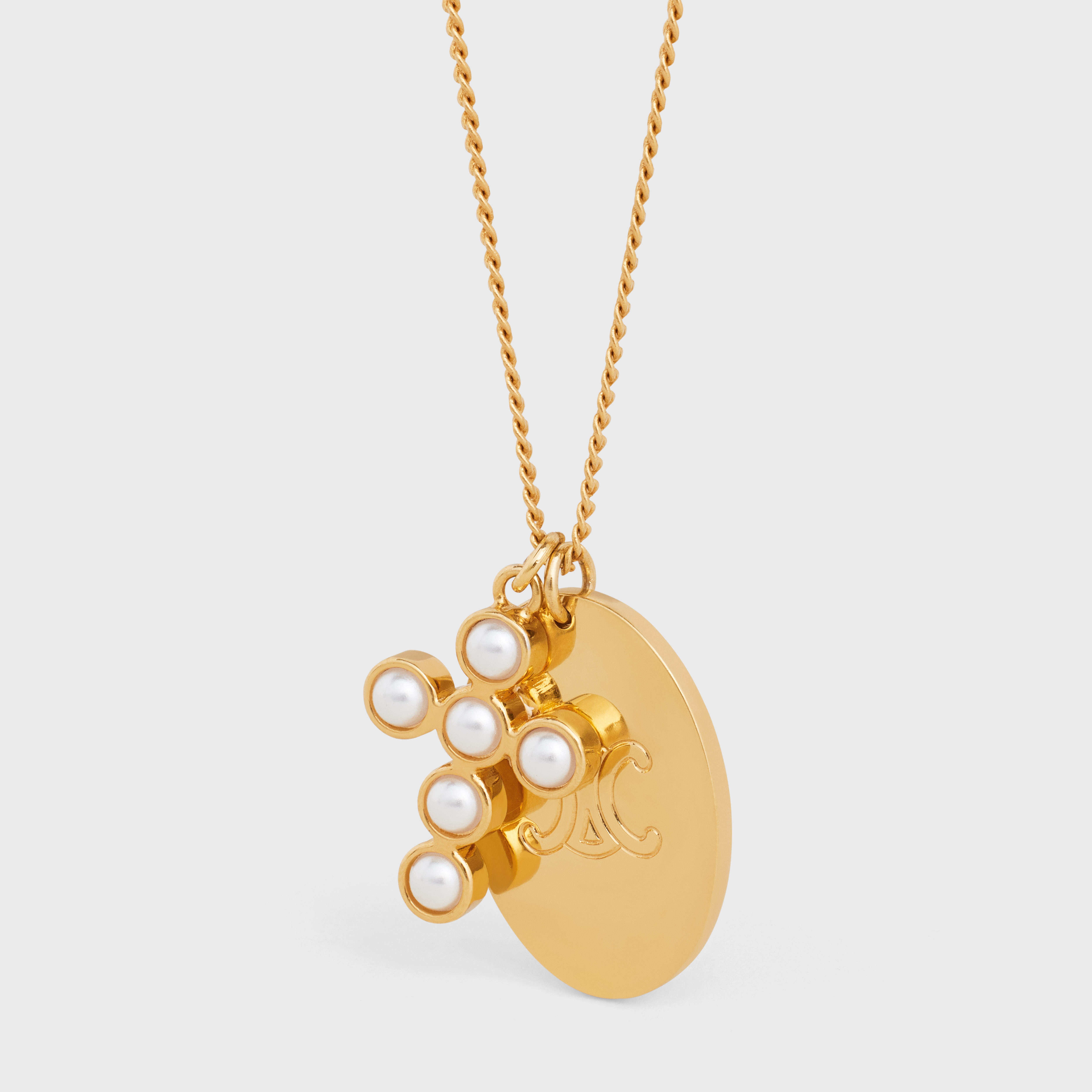 Triomphe Folk Pearl Necklace in Brass with Gold Finish and Resin Pearls - 2