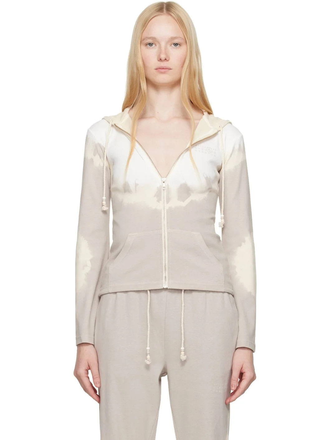 Gray & Off-White Interlock Cotton Jersey Hoodie - 1