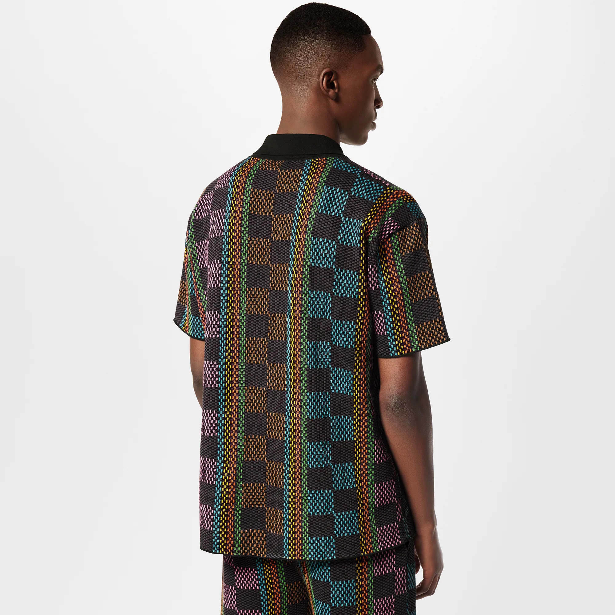 Damier Short-Sleeved Cotton Knit Shirt - 5