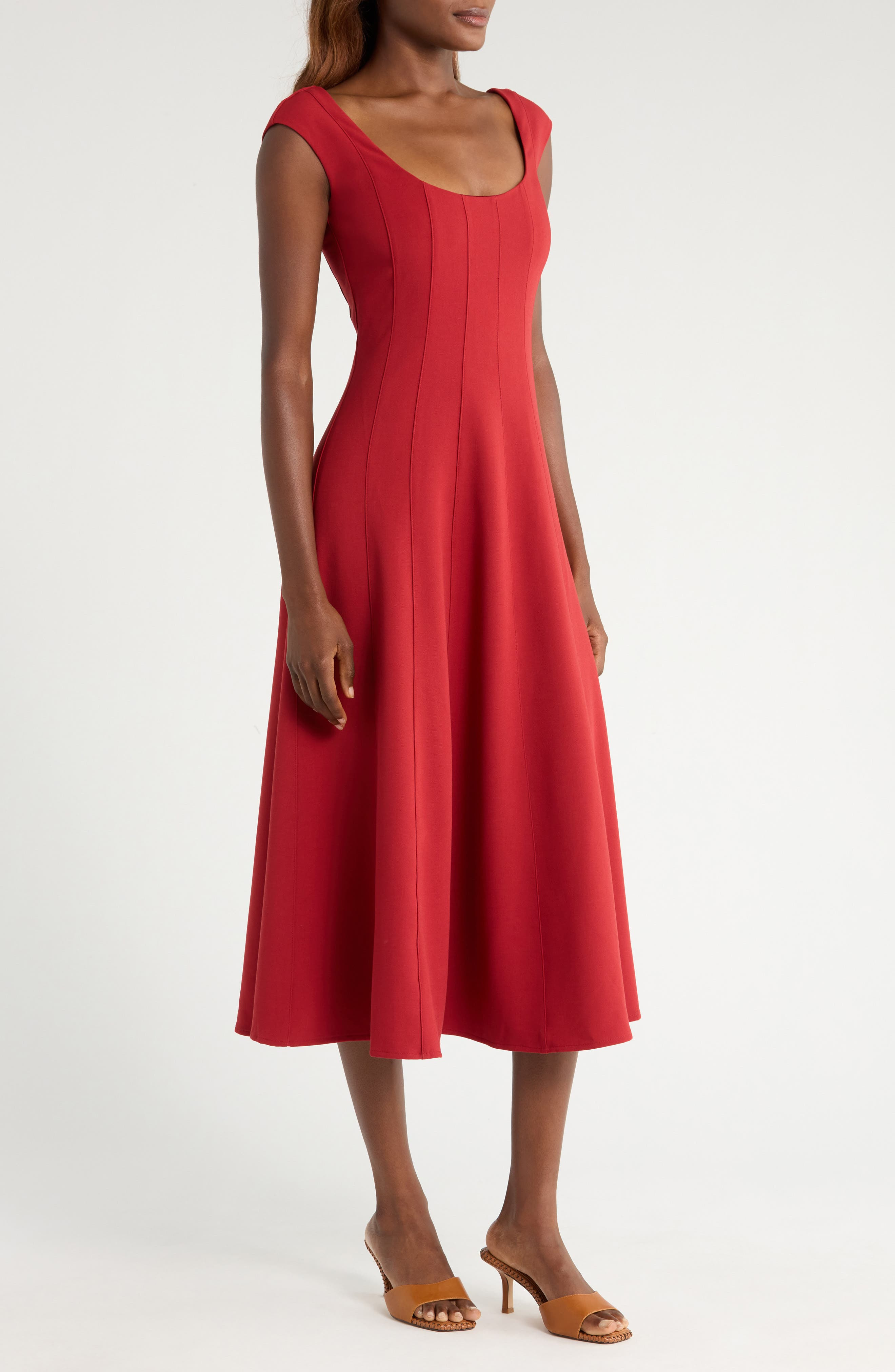 STAUD Cap Sleeve Midi Dress in Rouge at Nordstrom - 3