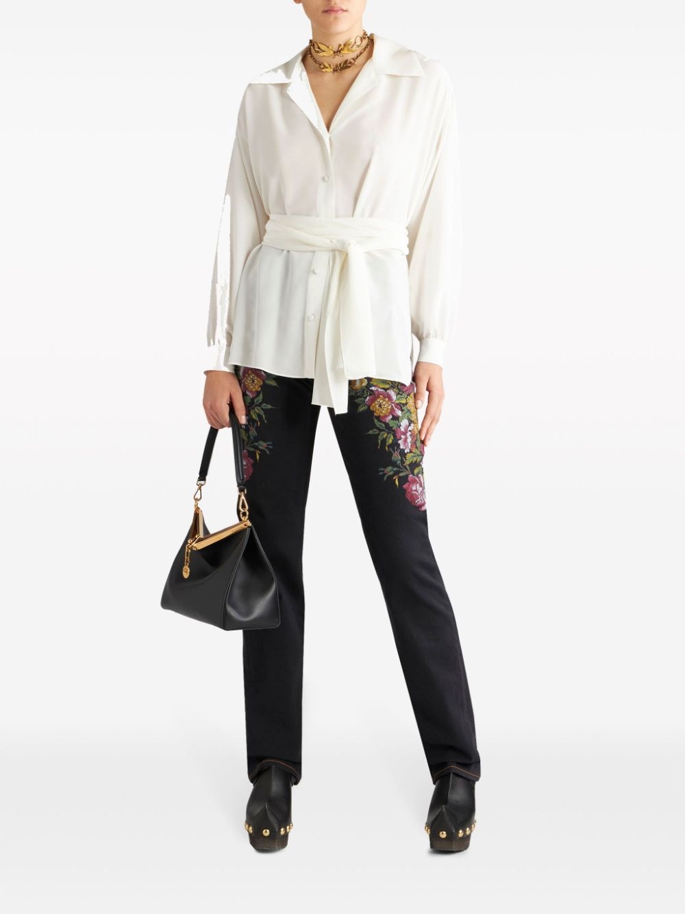 belted silk shirt - 2