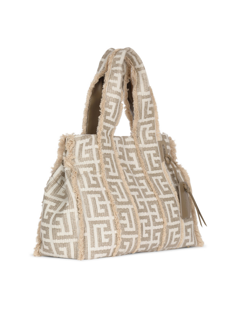 XXL monogrammed raffia tote bag 3