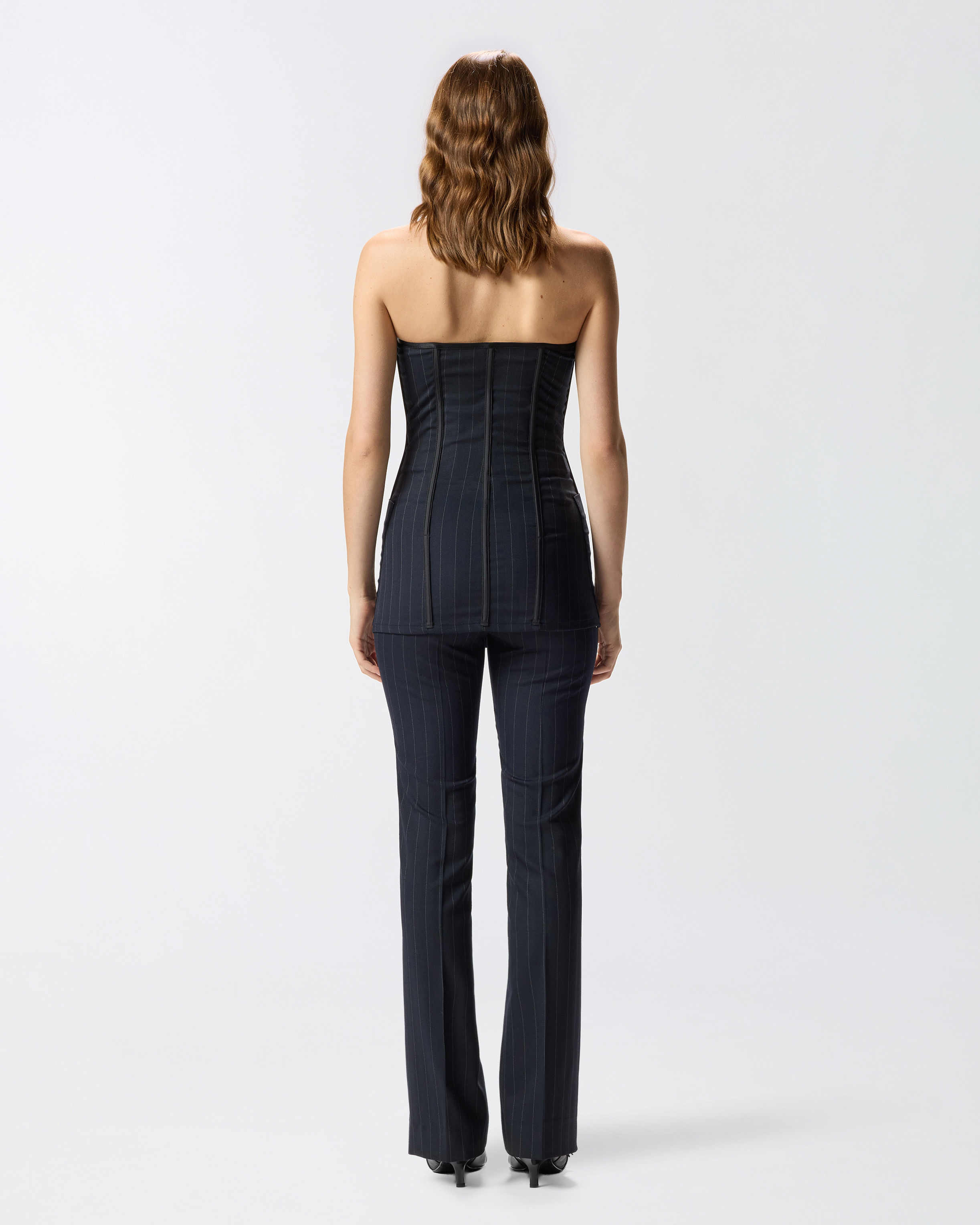 PINSTRIPE POLY WOOL BUSTIER TOP - 4
