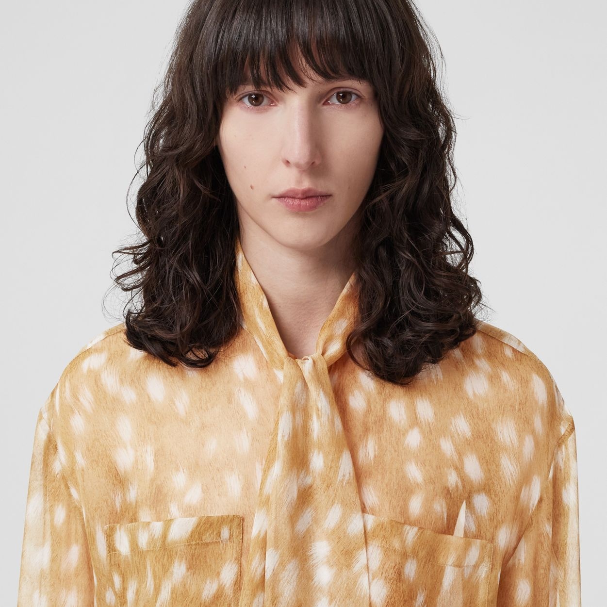 Deer Print Silk Tie-neck Blouse - 3