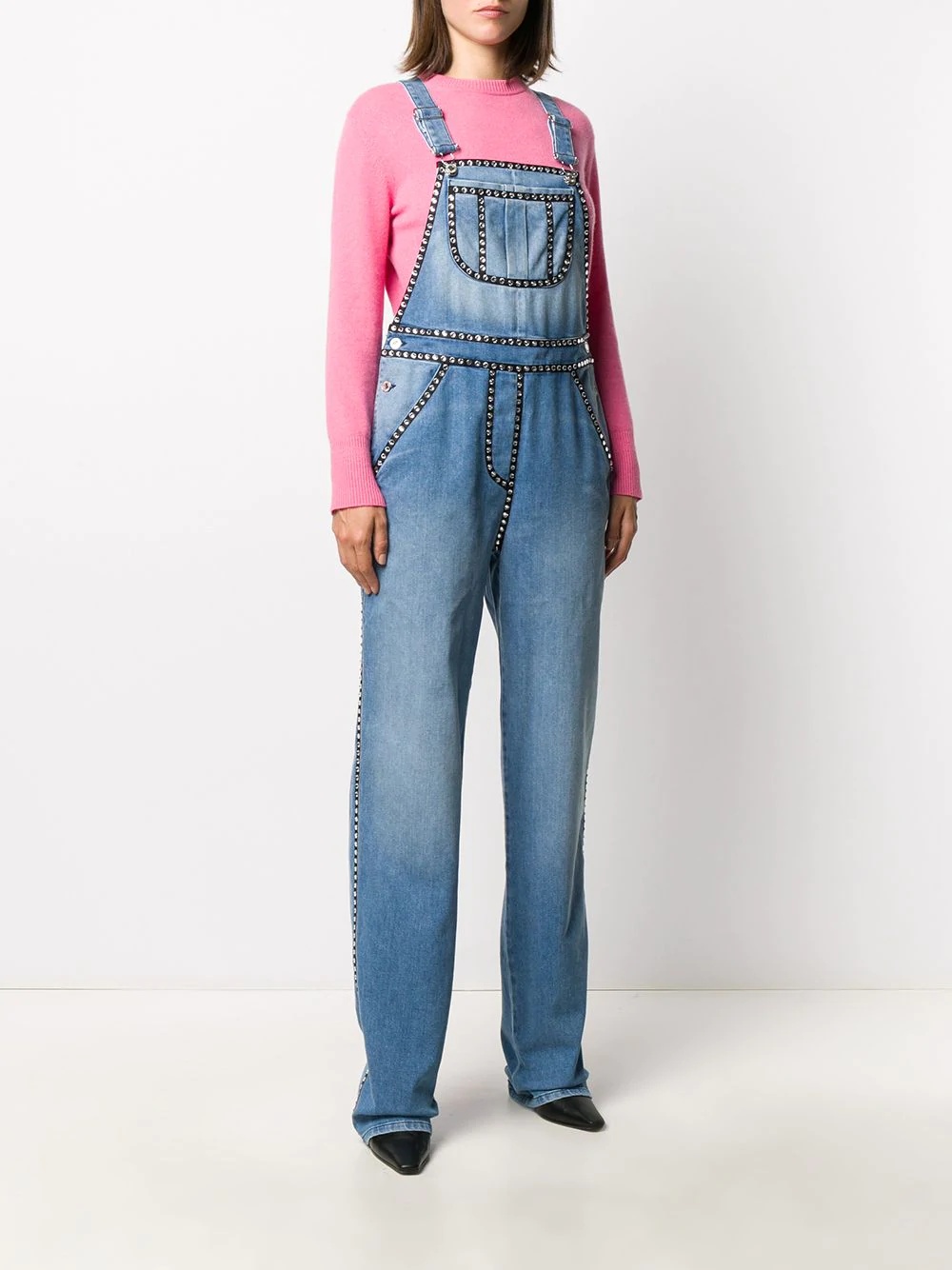 crystal-embellished denim dungarees - 3