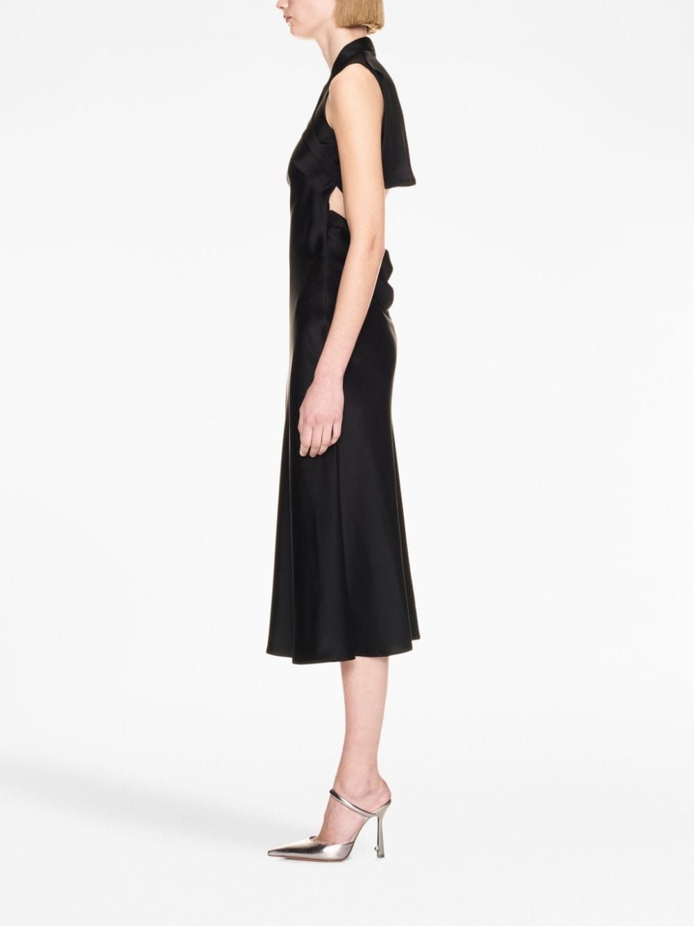 buckle-detail satin midi dress - 3