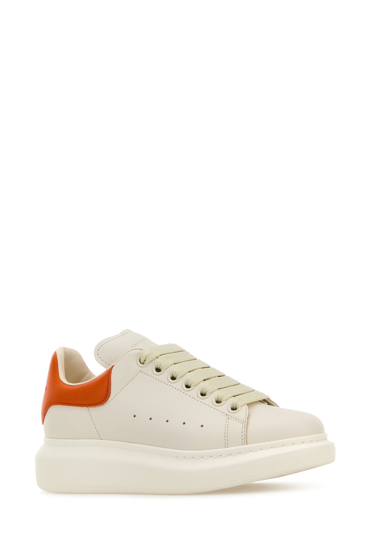 White leather sneakers with orange leather heel - 2