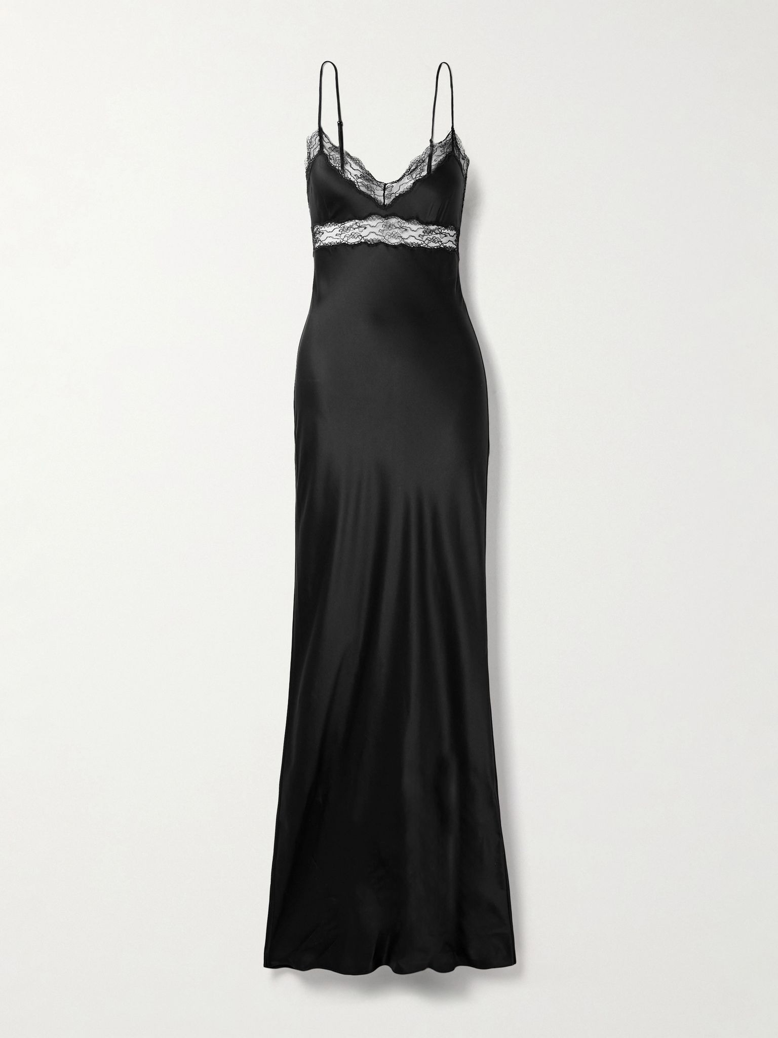 Adelie lace-trimmed silk-charmeuse gown Black - 1
