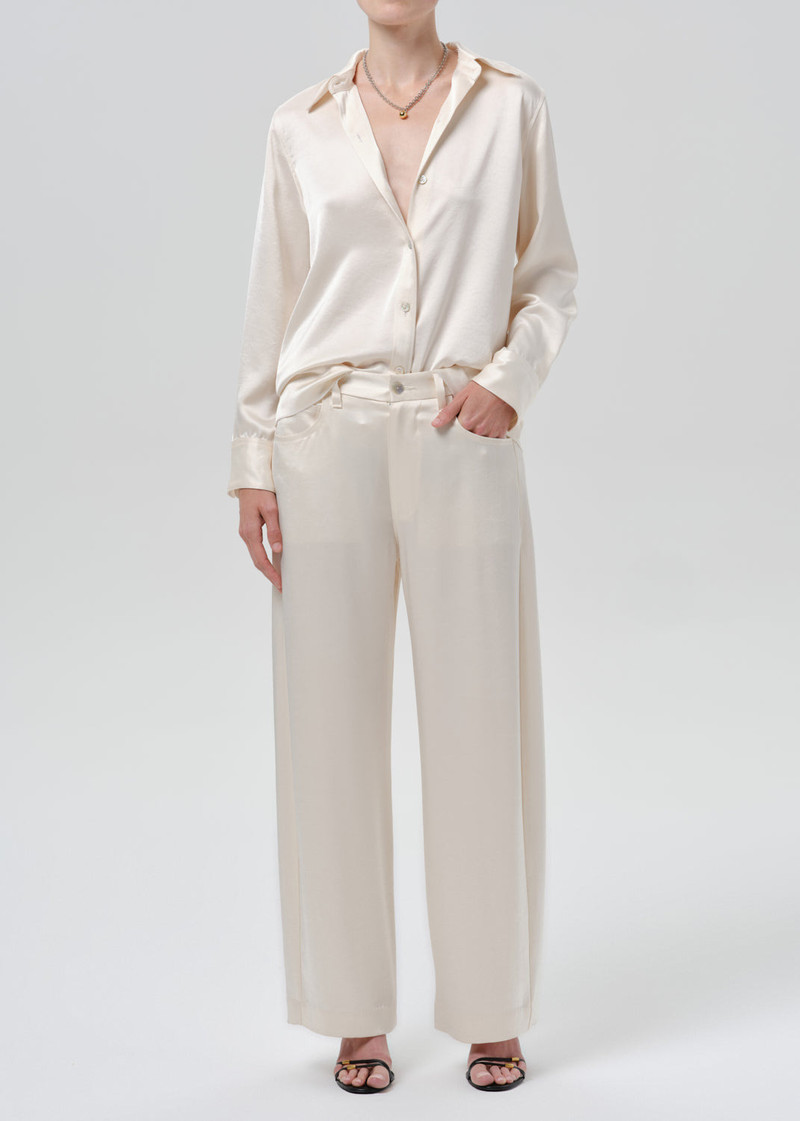 Brynn Japanese Hammered Satin Trouser In Cream - 1