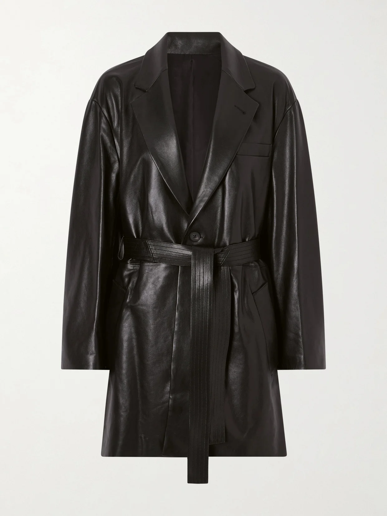 Belted Leather Trench Coat - 1