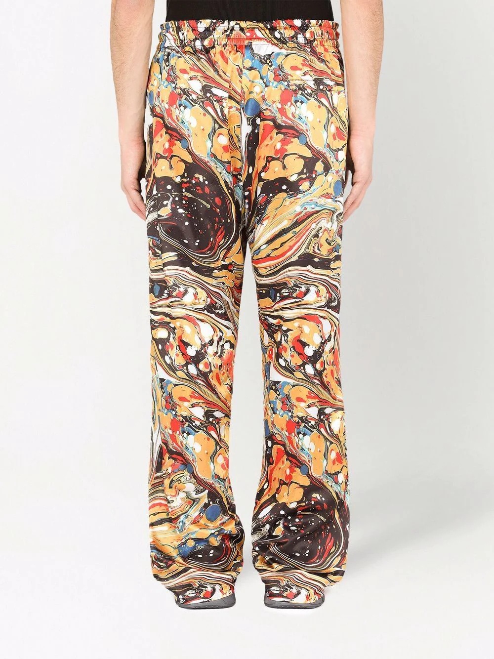 marble-print satin track pants - 4