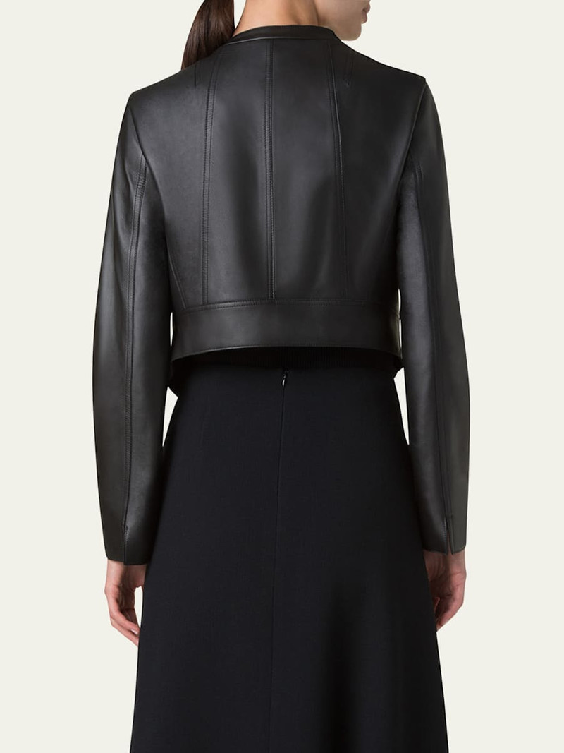 AKRIS Nappa Leather Crop Moto Jacket outlook