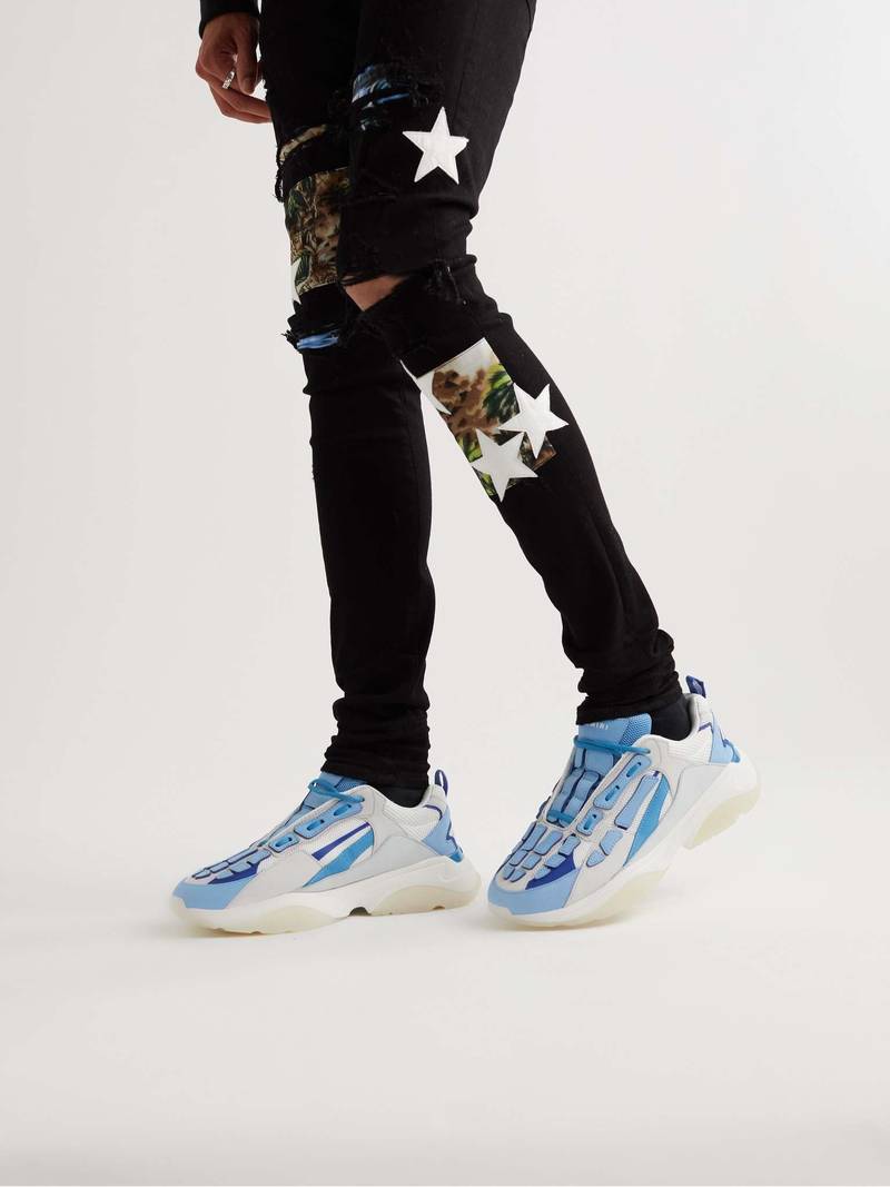 AMIRI Bone Runner Nubuck-Trimmed Mesh Sneakers outlook