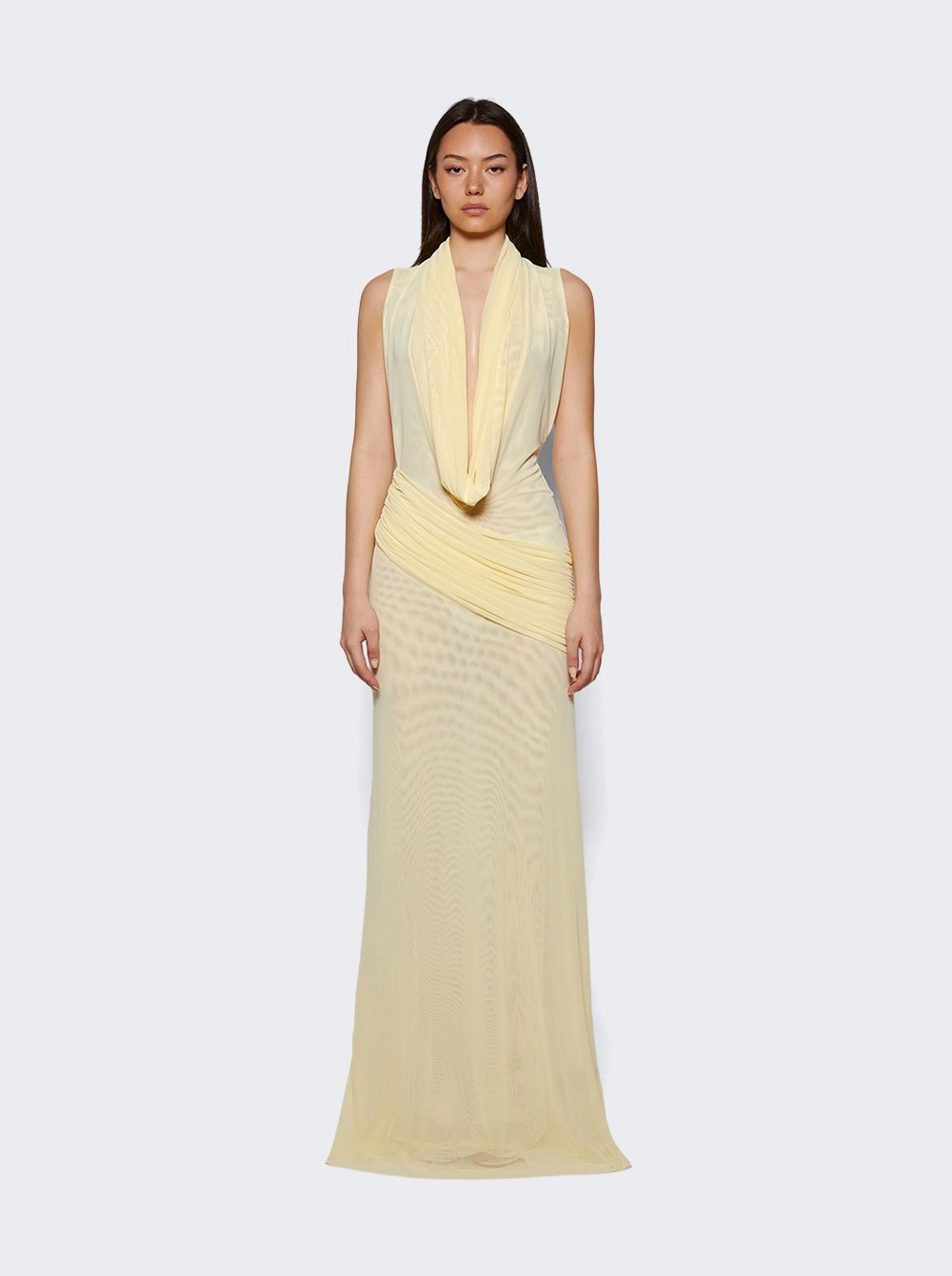 Plunge Neckline Sleeveless Gown Yellow - 2