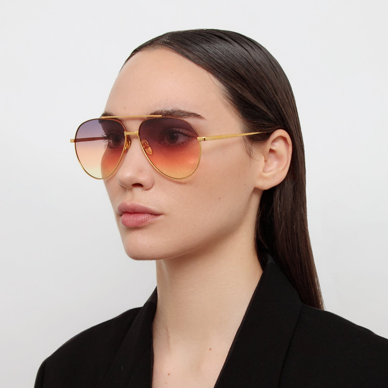 LINDA FARROW MARCELO AVIATOR SUNGLASSES IN YELLOW GOLD outlook