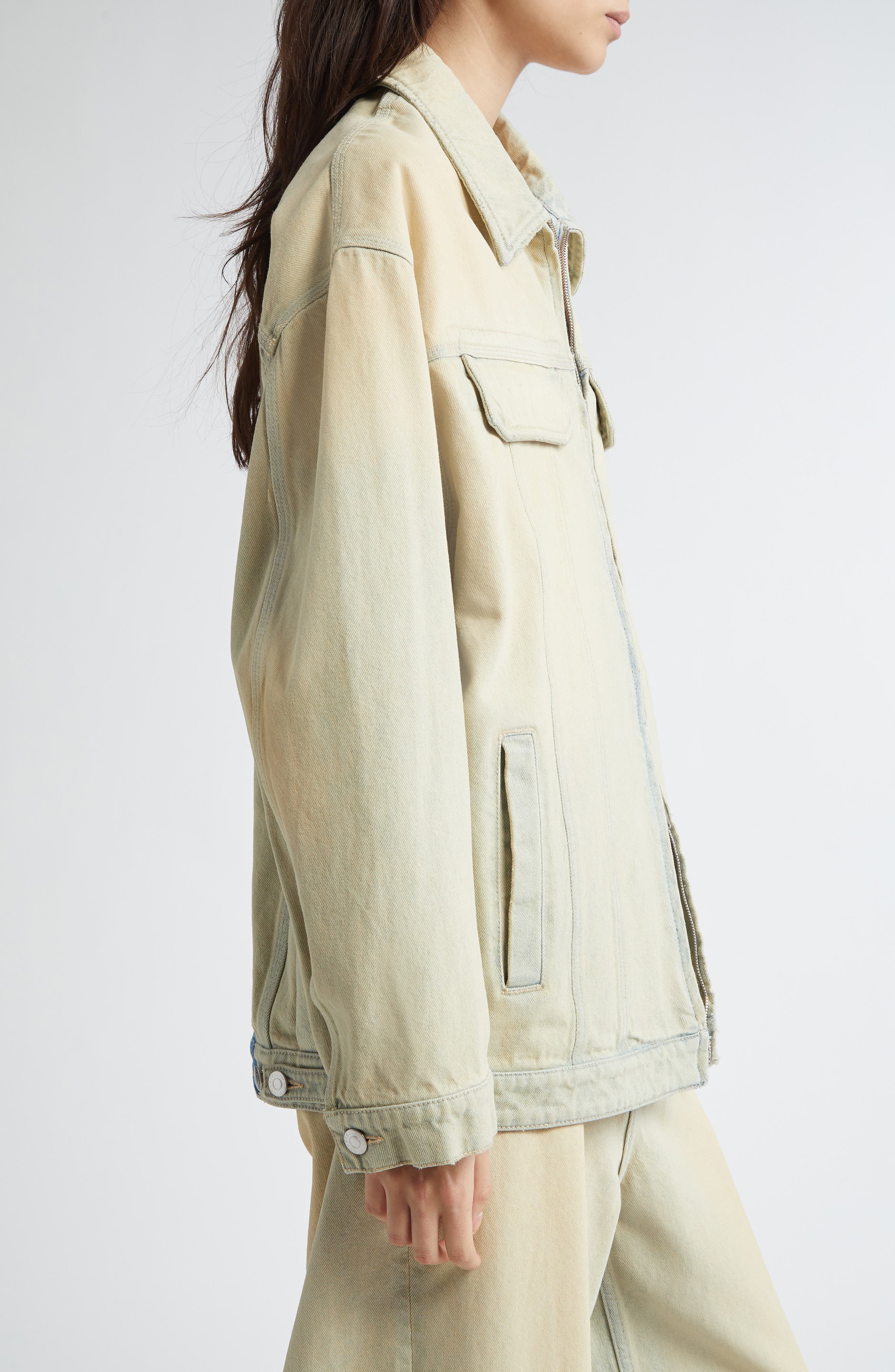 Stella McCartney Overdyed Distress Denim Cargo Jacket in Sand Denim Overdyed at Nordstrom - 3